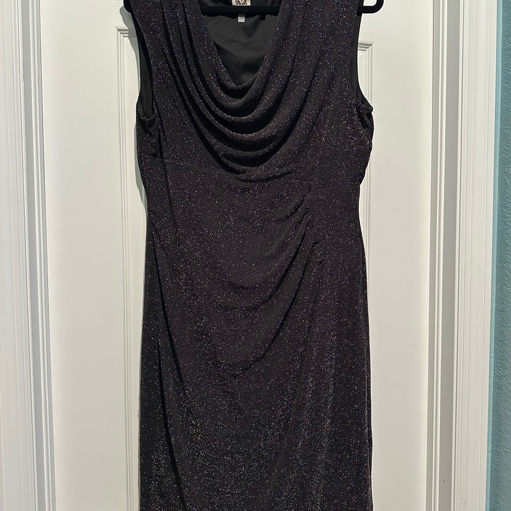 Anne Klein Black Sheath Midi Dress Cowl Neck Sleeveless